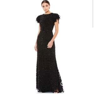 MACDUGGAL FLORAL EMBELLISHED FLUTTER SLEEVE EVENING GOWN Size 14